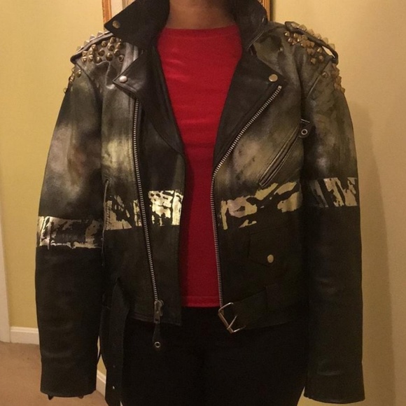 Rag Union Studded Coated real leather oversize unisex moto style studded jacket - Picture 1 of 7